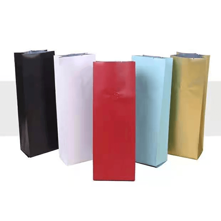 Wholesale Custom Printed Gusset Stand Up Pouch Ziplock With Valve Flat Block Bottom Coffee Packaging Bag