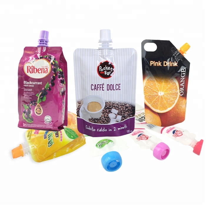 70ml Drink Stand Up Middle Spout Liquid Pouch Reusable Doypack for Juice Packaging Bag Attached with The PVC Rail